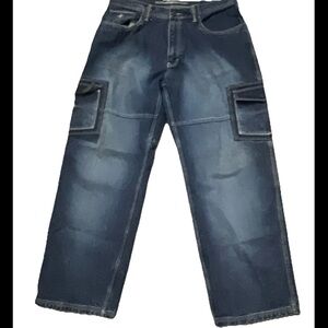 Enyce Baggy Hiphop Streetwear Multiple Pockets Cargo Wide Leg Dark Wash 36" Y2K